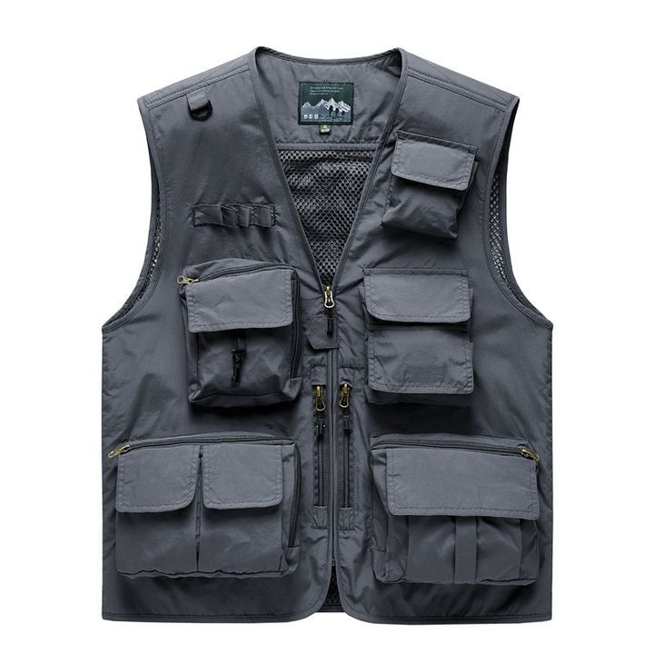 Herren Outdoor-Mehrfachtaschenweste im Anglerstil mit luftiger Mesh‑Rückenpartie und Schnellzugriffstaschen Drune