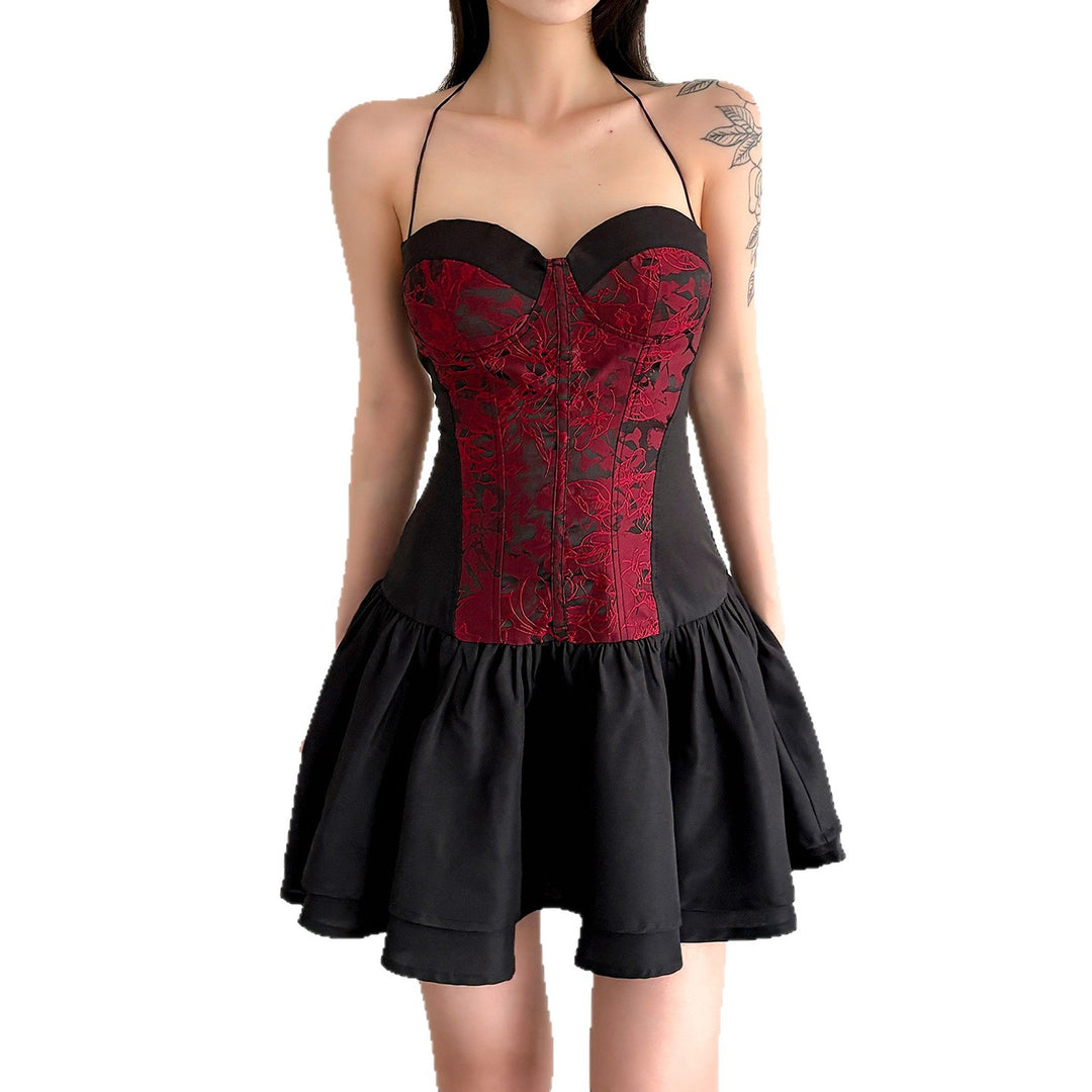Damen Trägerkleid mit Corsagen-Design und voluminösem Rock Drune