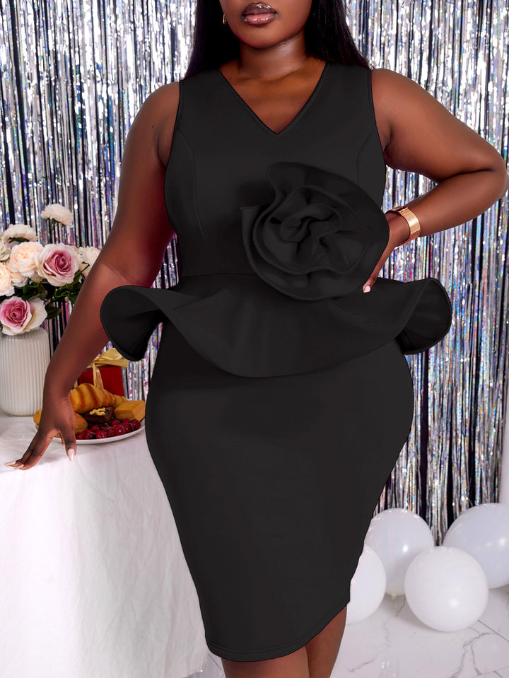 Damen Cocktailkleid mit kunstvollem Blumenapplikation Drune