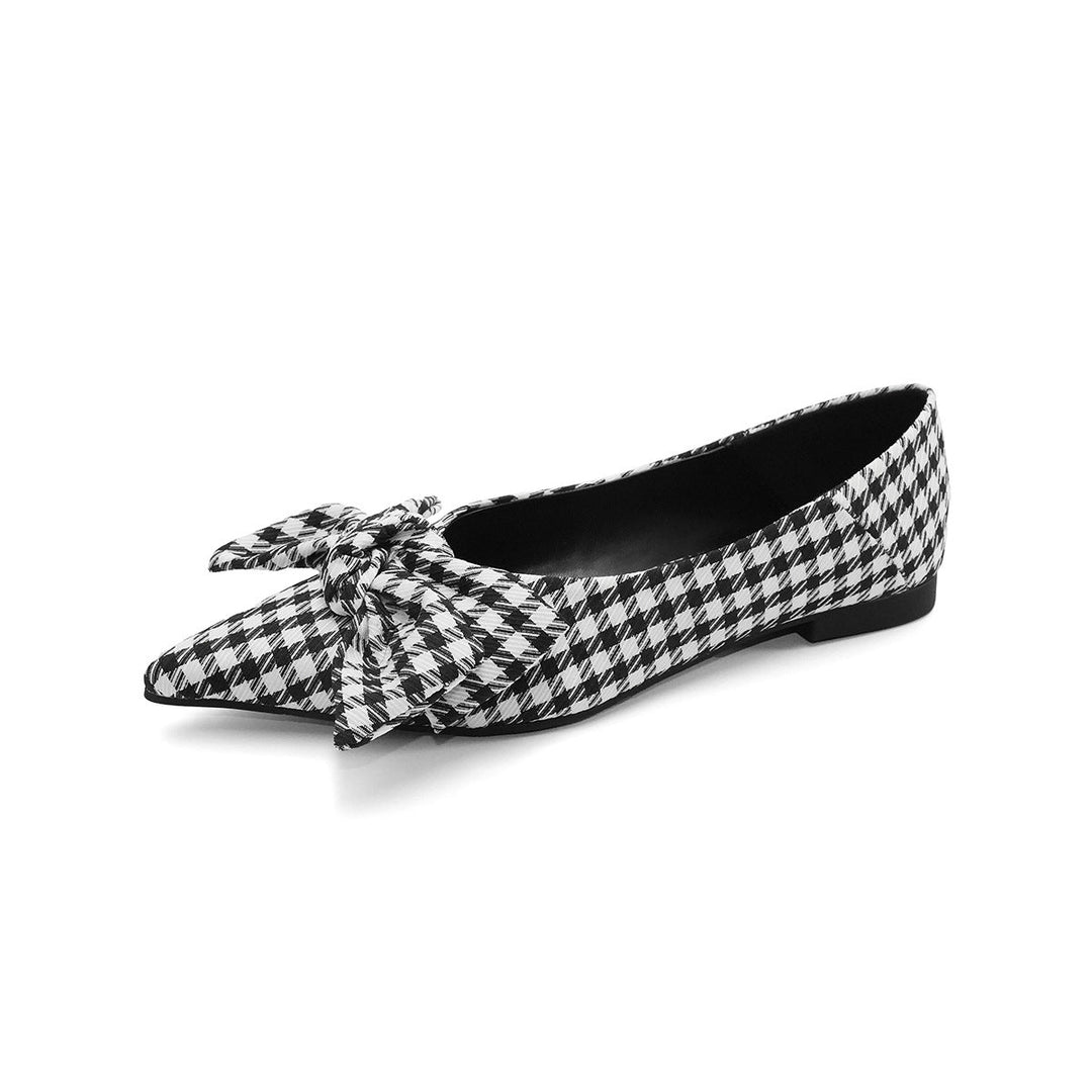 Damen Ballerinas mit stilvollem Karomuster und eleganter Schleifenapplikation Drune
