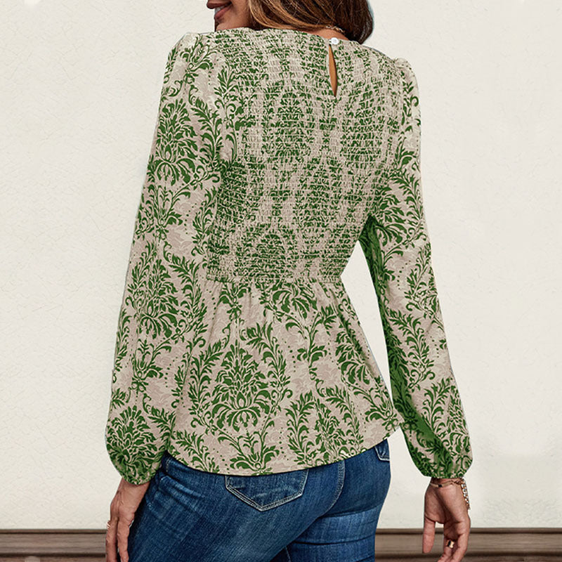 Damen Gerafftes Smock-Blusenshirt mit Peplum und voluminösen Puffärmeln Drune