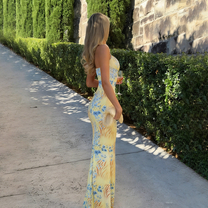 Damen figurbetontes Maxikleid mit floralem Muster und sexy Schlitz Drune