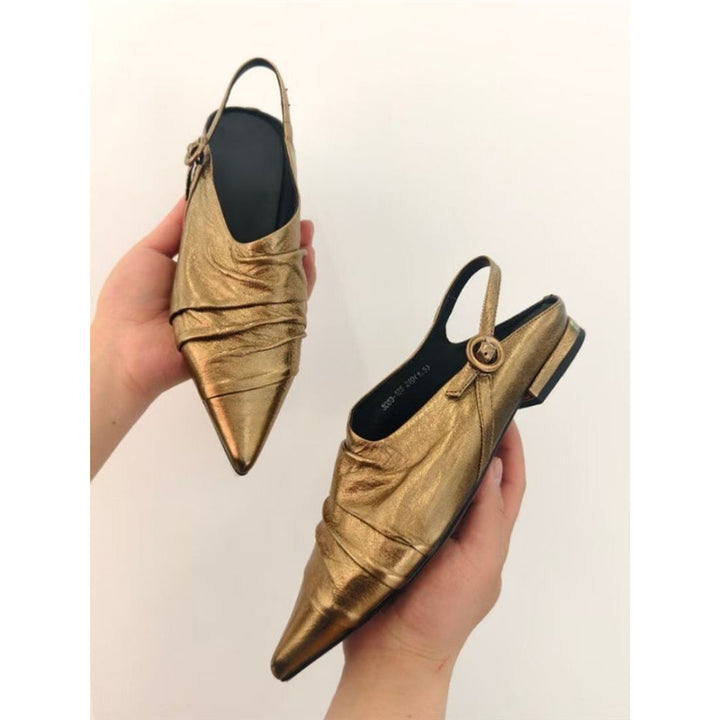 Damen Spitz zulaufende Slingback‑Mules mit dekorativem Riemen und ergonomischem Flachabsatz Drune