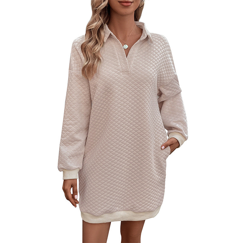 Damen Stepp‑Sweatshirtkleid mit Polokragen und geripptem Saum Drune