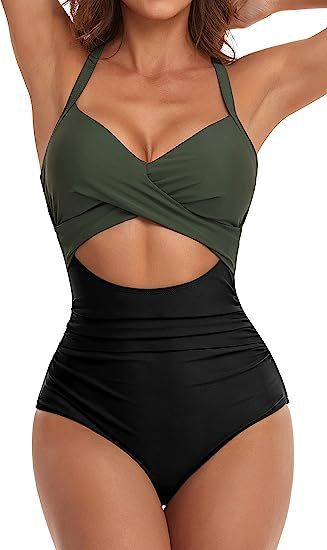 Damen Einteiliger Badeanzug mit elegantem Wickelschnitt Drune