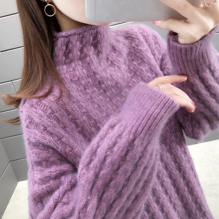 Damen Strickpullover im modernen Rippdesign mit hohem Kragen und lässigen Ärmeln Drune