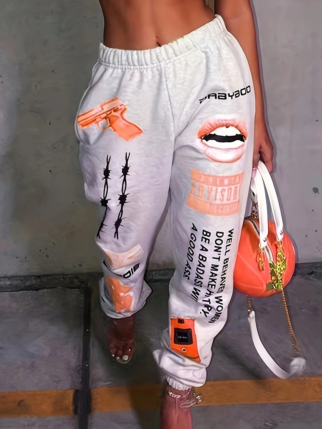 Damen lässige Sporthose mit auffälligen Schriftzügen und Grafikdesign Drune
