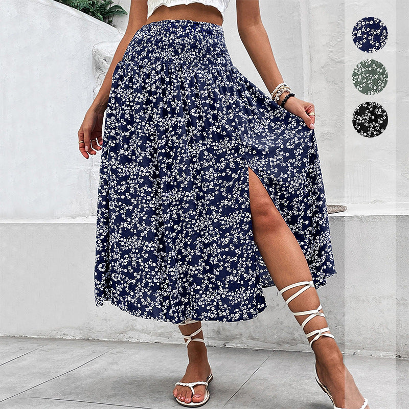 Damen Maxikleid mit floralem Design und elastischem Bund Drune