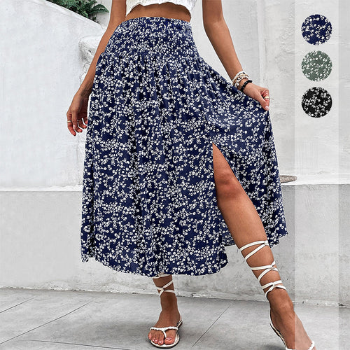 Damen Maxikleid mit floralem Design und elastischem Bund Drune