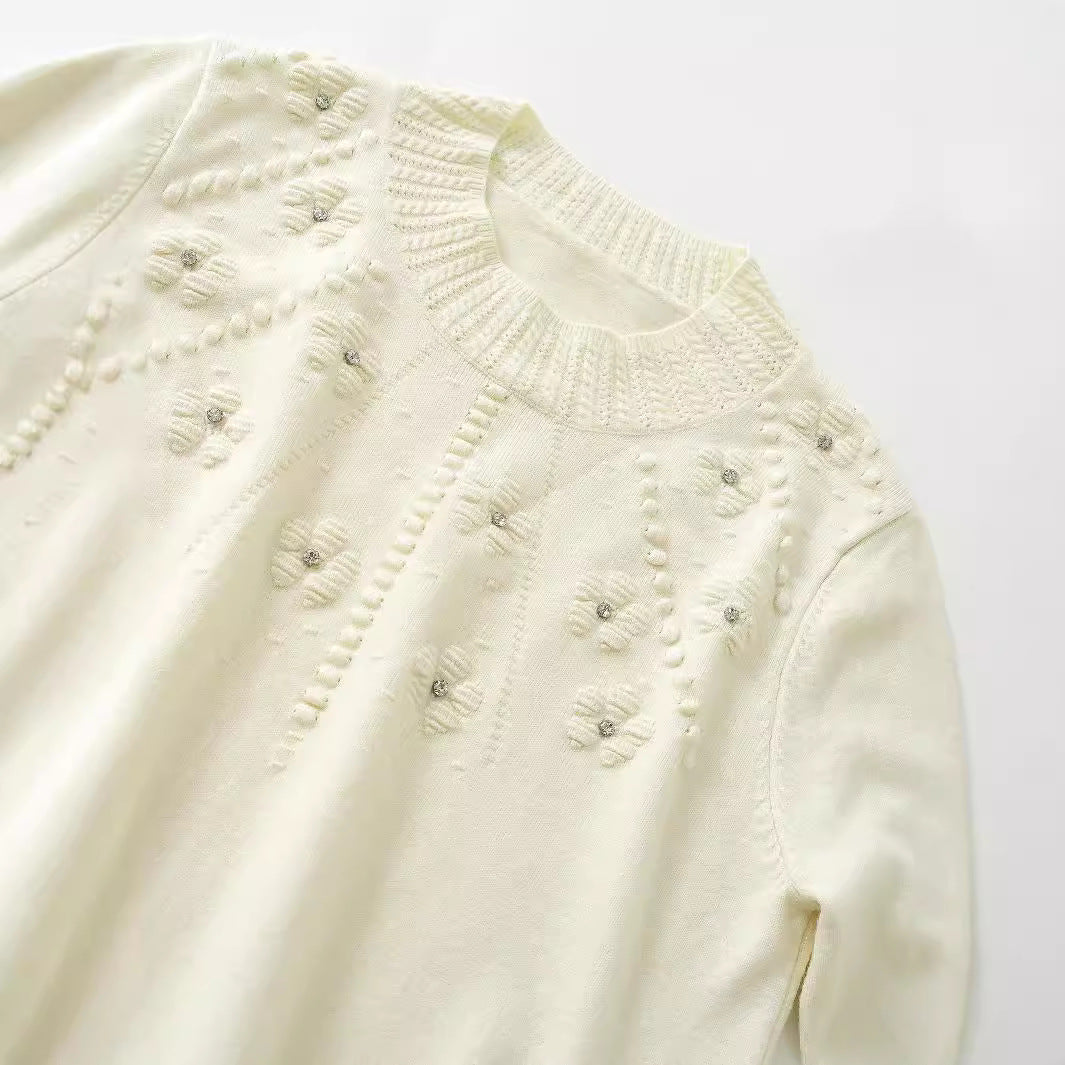 Damen Eleganter Strickpullover mit floralem Muster und Rundhalsausschnitt Drune