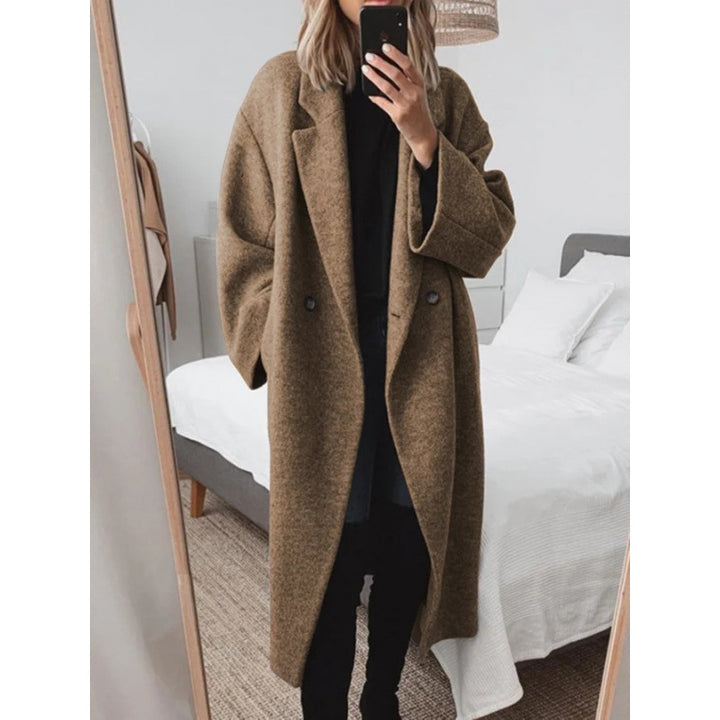Damen Oversized Wolle-Mantel mit elegantem Revers und doppelt Knopfverschluss Drune