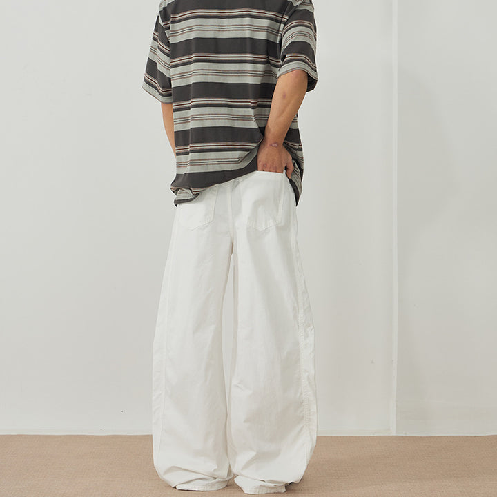 Herren Extraweite Baggy-Hose aus leichtem Baumwoll-Twill mit Tunnelzugsaum und Teilungsnähten Drune