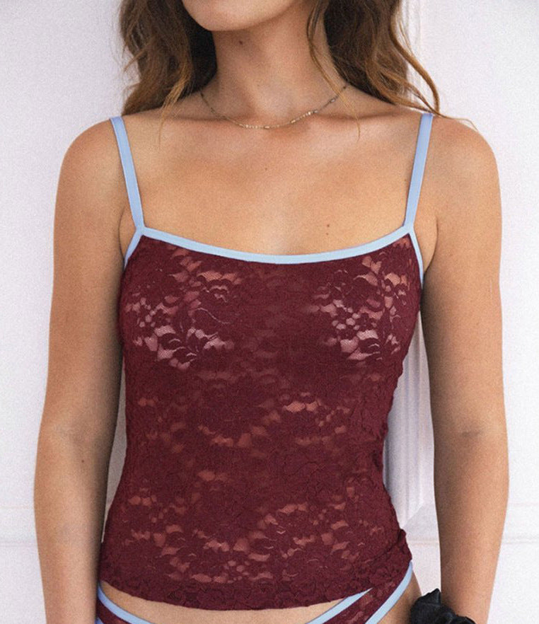 Damen Spitzentop mit kontrastierenden Trägern Drune