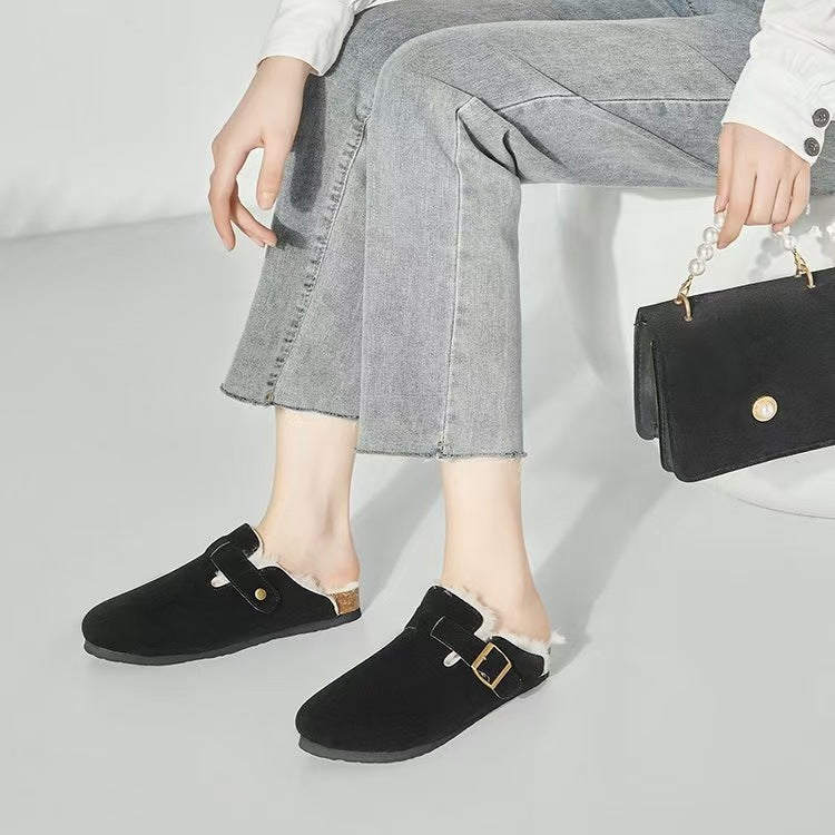Damen nan gefütterte Clog-Pantoffel mit verstellbarer Metallschnalle und anatomischem Korkfußbett Drune