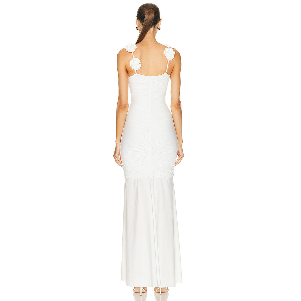 Damen Wickelkleid mit raffinierten Falten und verspielt Blumendetails Drune