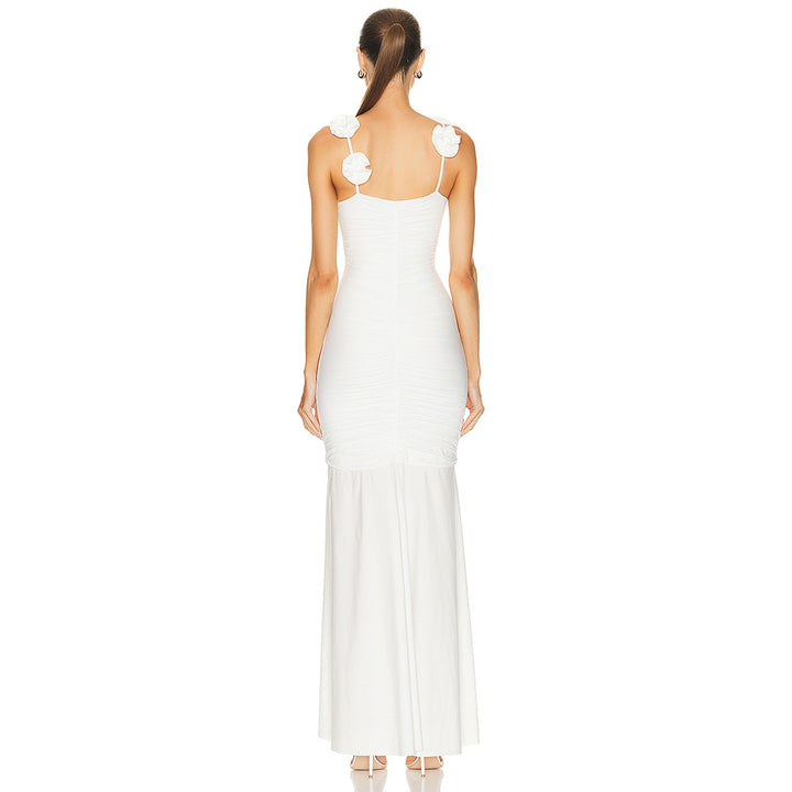 Damen Wickelkleid mit raffinierten Falten und verspielt Blumendetails Drune