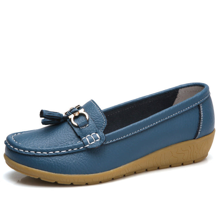 Damen Mokassins mit ornamentaler Schnalle und weicher Sohle Drune