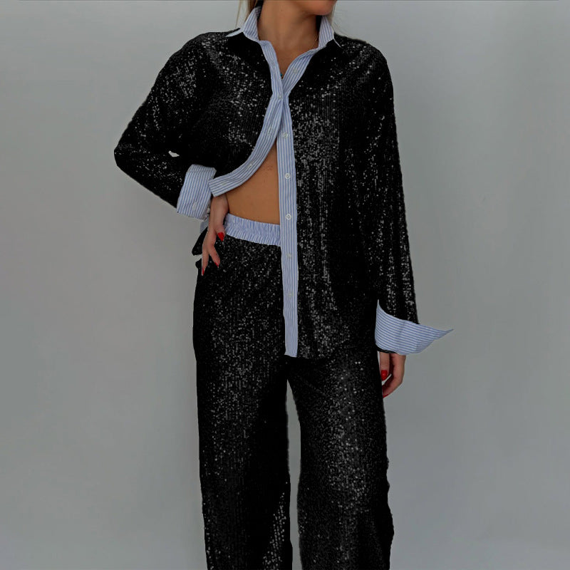 Drune | Lockere Besatzzte Anzugjacke und Weit Geschnittene Hose Im Zweiteiler