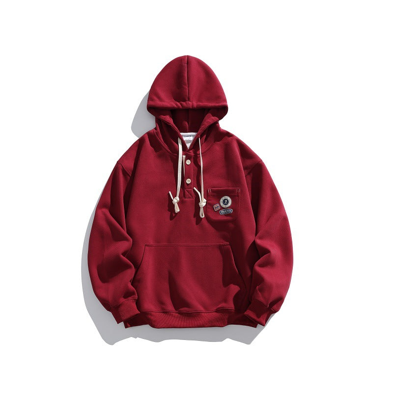 Unisex Kapuzen-Hoodie im Henley-Stil mit Brusttasche & Kängurutasche Drune