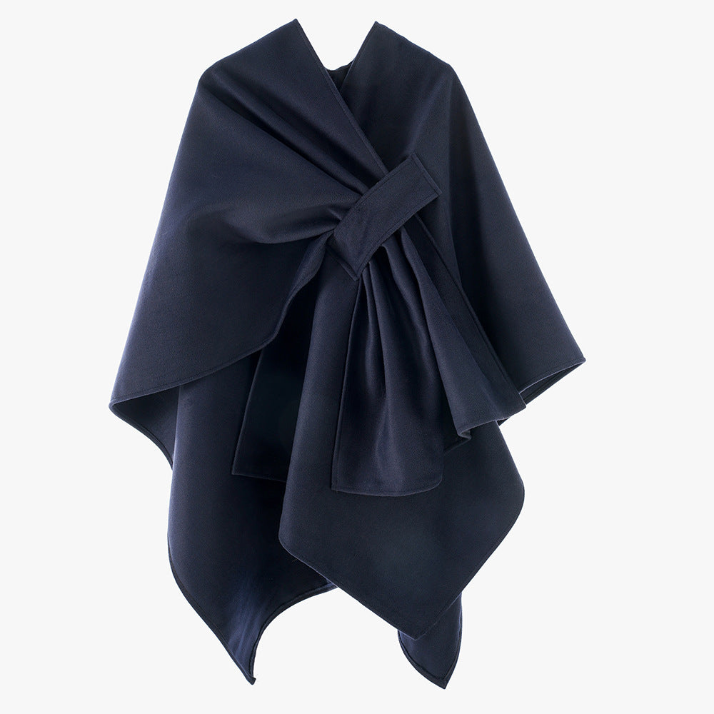 Damen Eleganter Wickel‑Cape mit Knotenverschluss und fließender Drapierung Drune