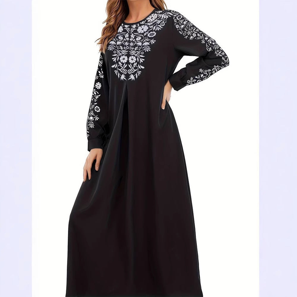 Damen Maxikleid mit kunstvoller Stickerei und eleganten langen Ärmeln Drune