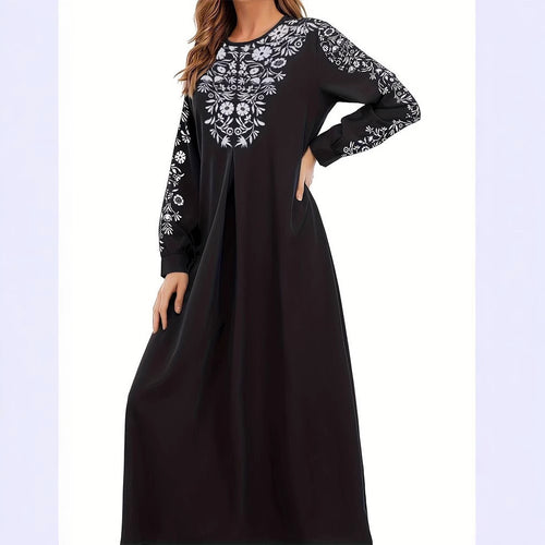 Damen Maxikleid mit kunstvoller Stickerei und eleganten langen Ärmeln Drune
