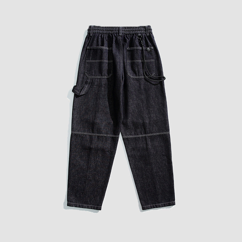 Herren Relaxed Denim-Cargohose mit elastischem Bund und verstärkten Kniepaneelen Drune