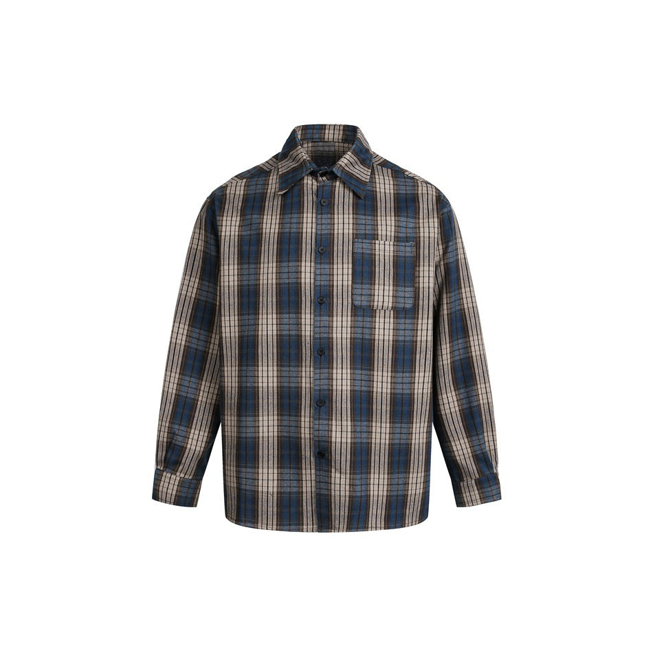 Herren Boxy-Flanell-Hemdjacke mit Karo-Jacquard und aufgesetzter Brusttasche Drune