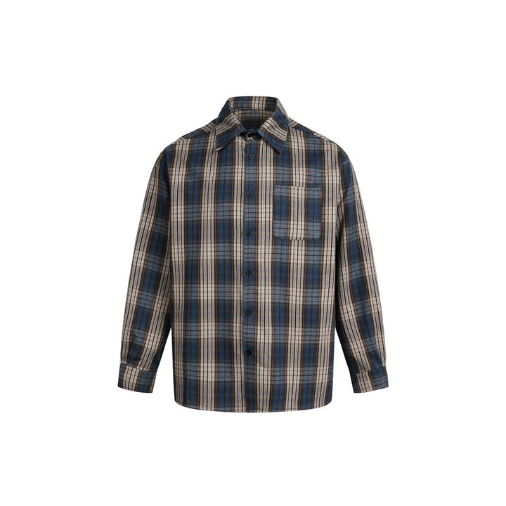 Herren Boxy-Flanell-Hemdjacke mit Karo-Jacquard und aufgesetzter Brusttasche Drune