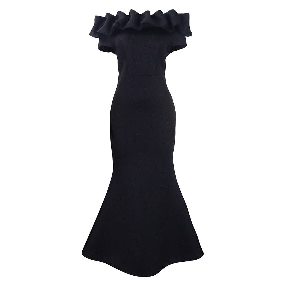Damen Elegantes Wickelkleid mit voluminösem Kragen Drune