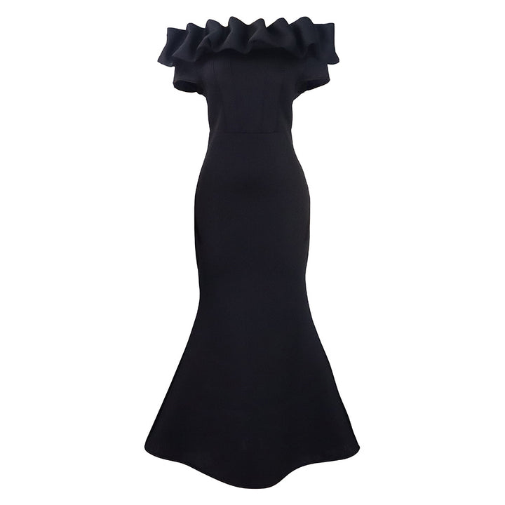 Damen Elegantes Wickelkleid mit voluminösem Kragen Drune