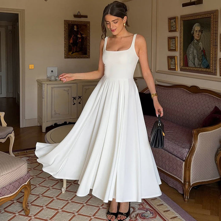Damen Elegantes Maxikleid mit A-Linie und breiten Trägern Drune