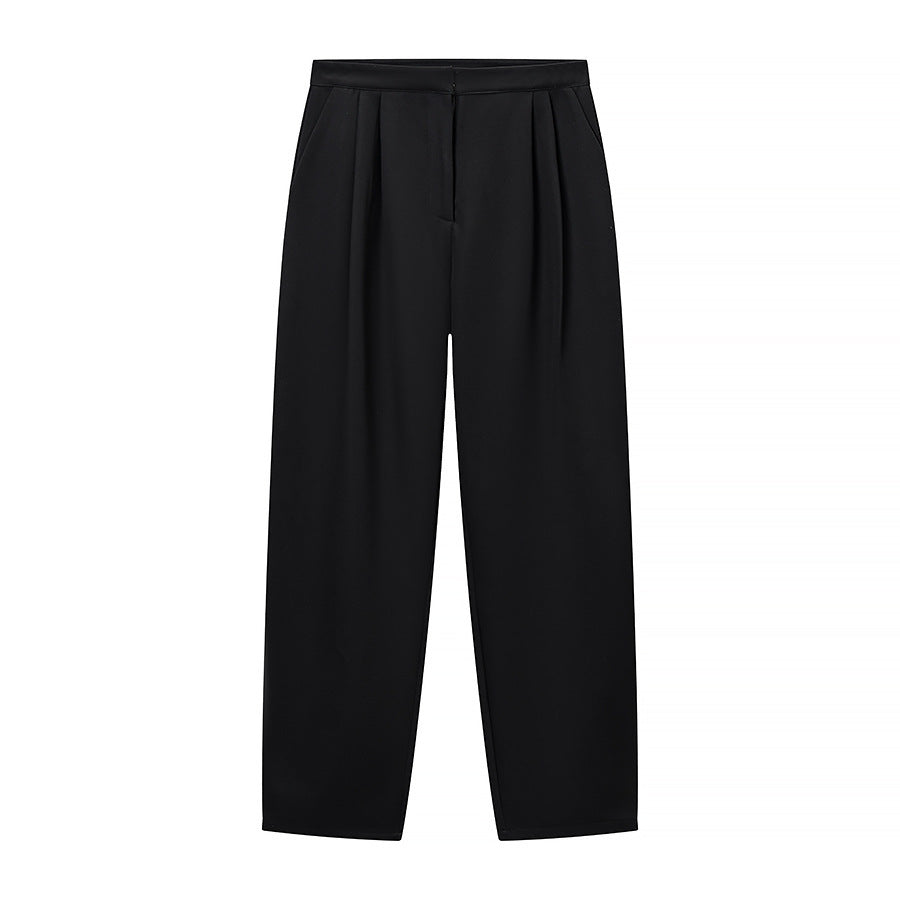 Damen Zweiteiliges Ensemble mit taillierter Kurzjacke im Mandarinstil und hochtaillierter Plisseehose Drune