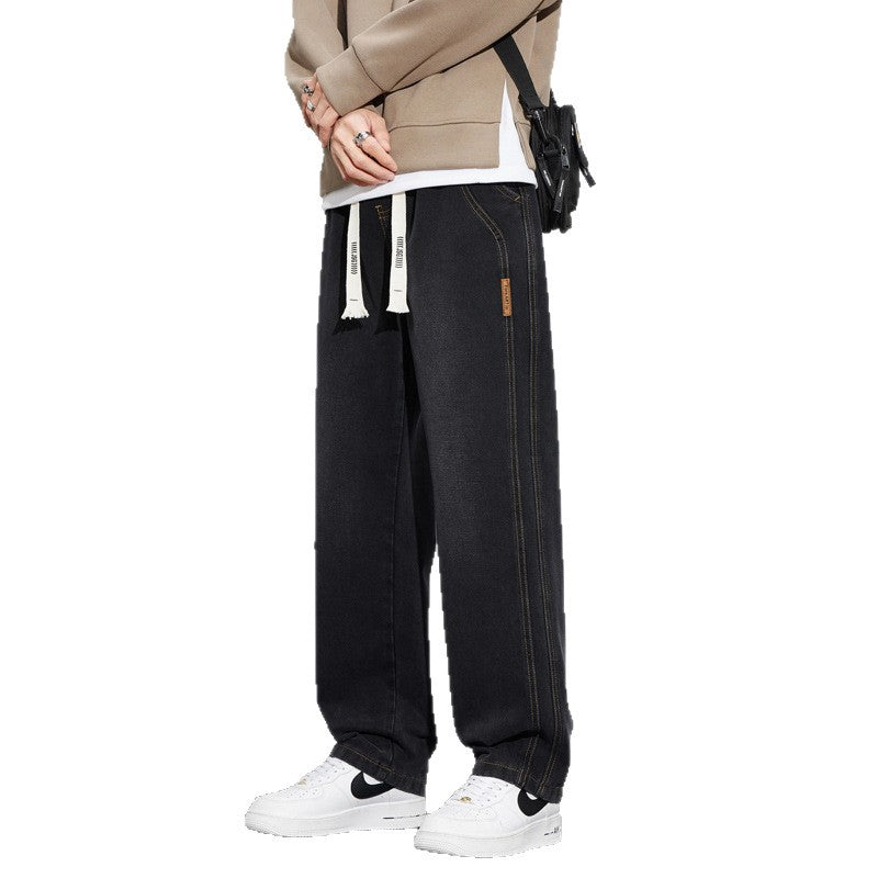 Herren Weite Denim-Hose im Lounge-Style mit Tunnelzugbund und geradem Bein Drune