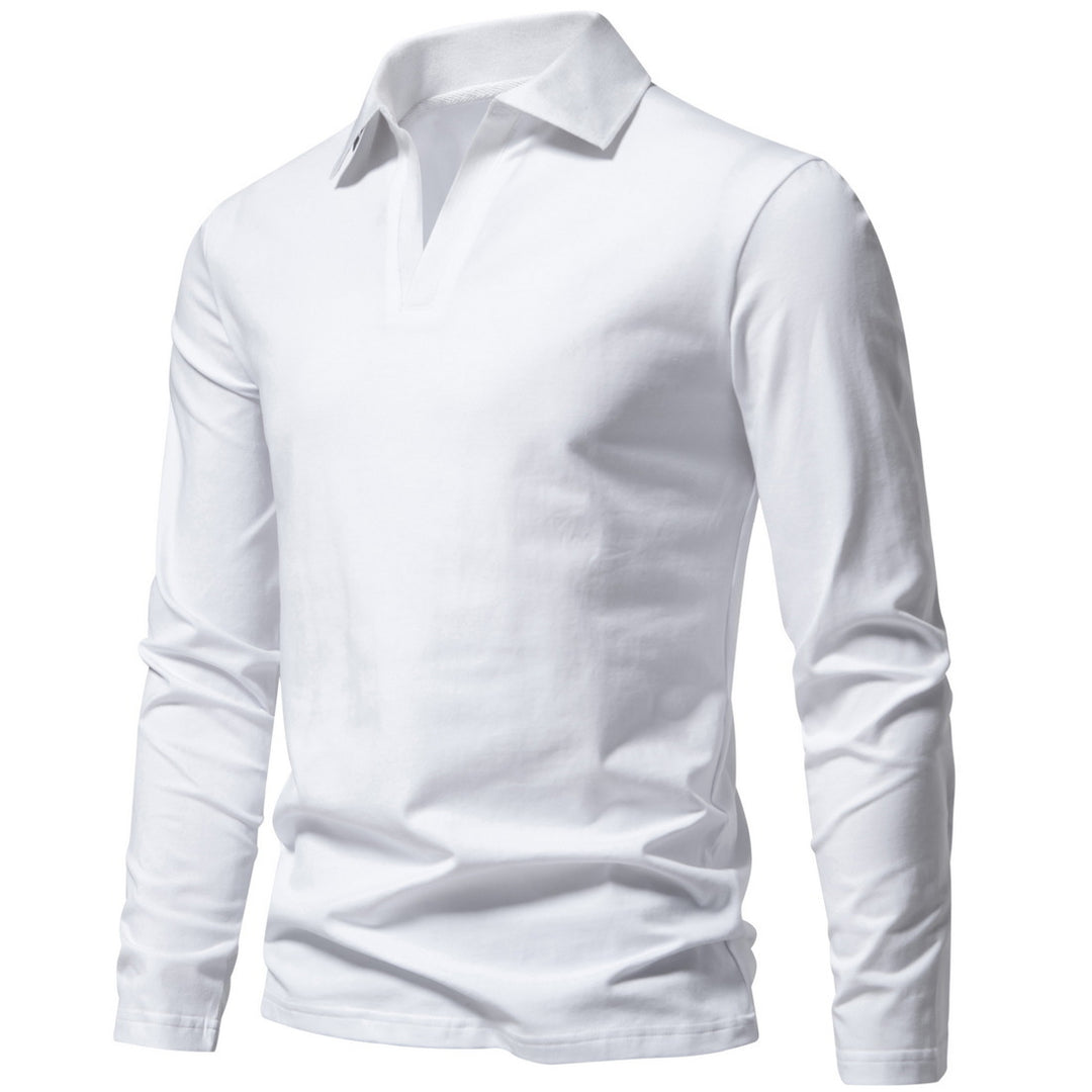 Herren nan Langarm-Polo mit offenem V-Ausschnitt, feinem Rippenkragen und schmaler Silhouette Drune