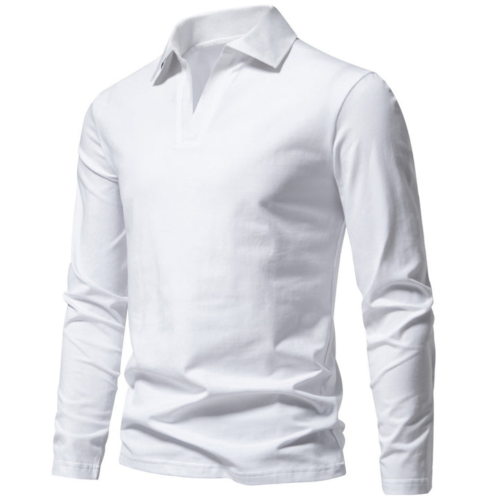 Herren nan Langarm-Polo mit offenem V-Ausschnitt, feinem Rippenkragen und schmaler Silhouette Drune