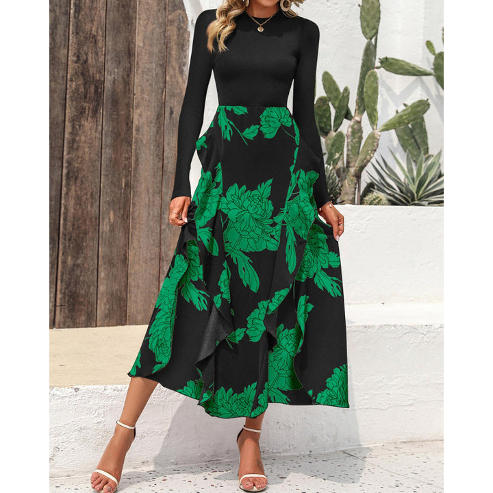 Damen Elegantes Maxikleid mit floralem Volant und langem Arm Drune