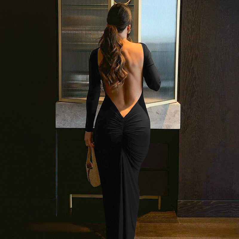 Damen Elegantes langes Kleid mit raffiniertem Raffungseffekt Drune