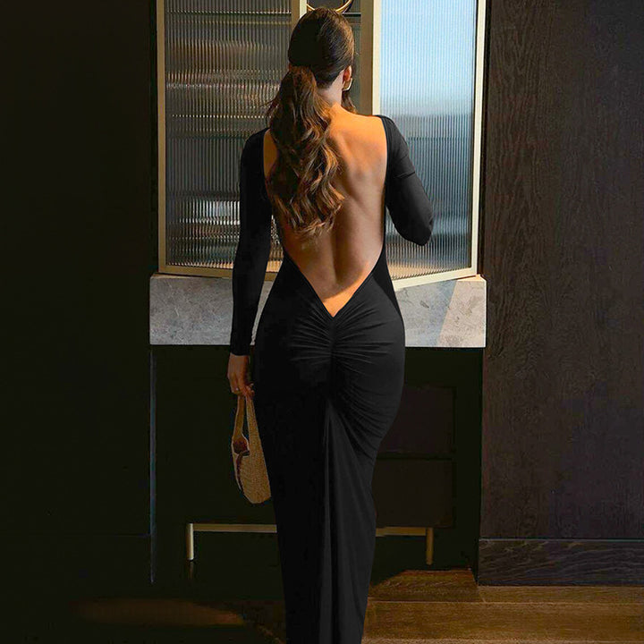 Damen Elegantes langes Kleid mit raffiniertem Raffungseffekt Drune