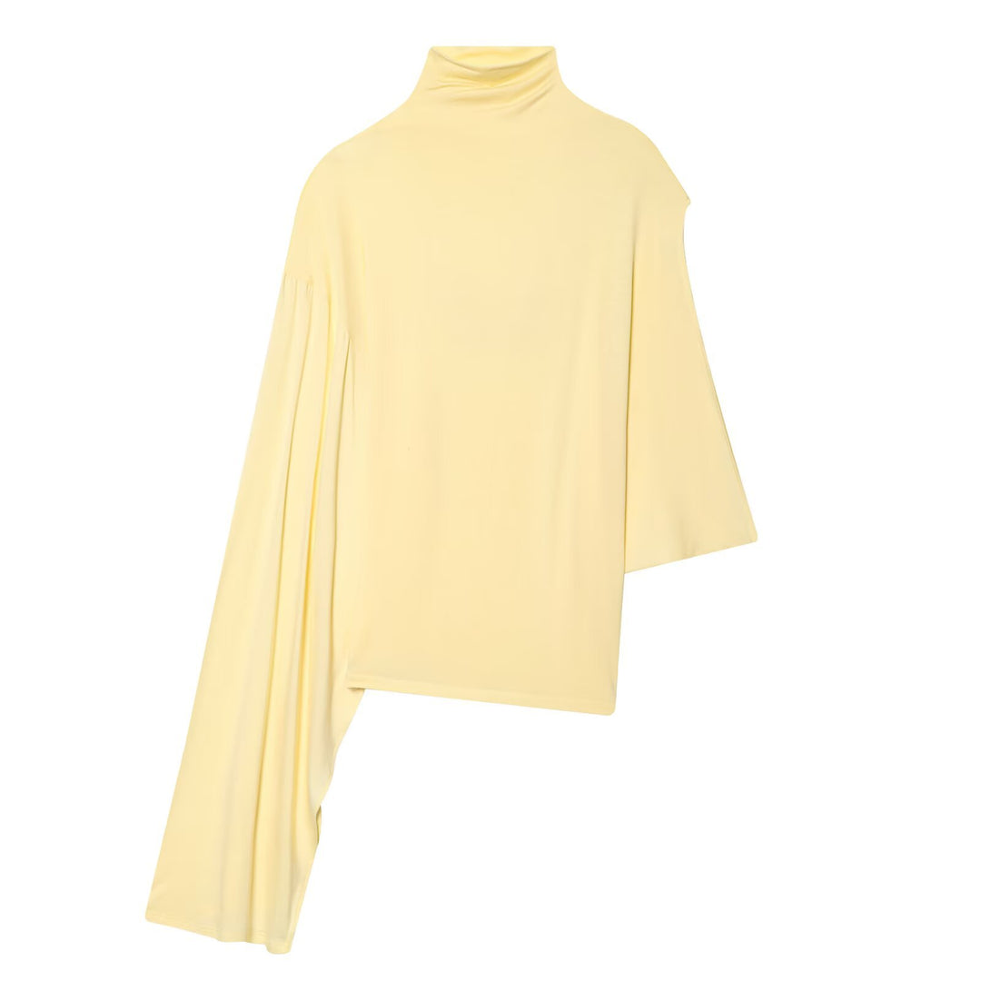 Damen Asymmetrisches Drapiertes Cape-Top mit Rollkragen und One-Shoulder-Ärmel Drune