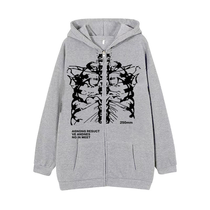 Damen nan Kapuzenjacke mit durchgehendem Reißverschluss und Rippenherz-Print Drune