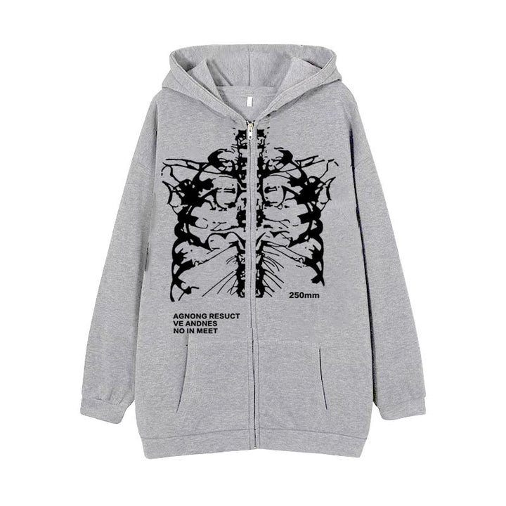 Damen nan Kapuzenjacke mit durchgehendem Reißverschluss und Rippenherz-Print Drune