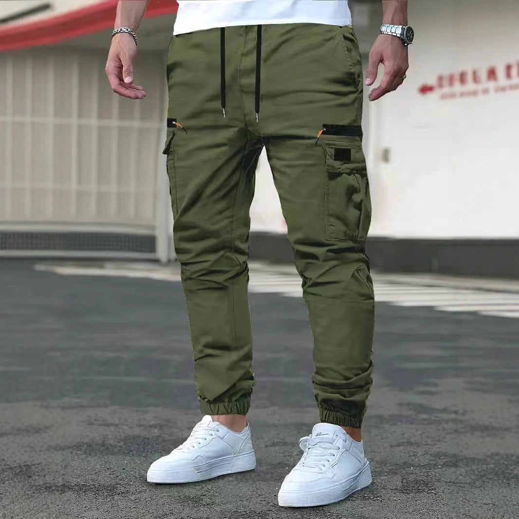Herren Tapered Cargohose im Joggerstil mit Elastikbund, Tiefer Schritt‑Tasche & Reißverschlusstaschen Drune