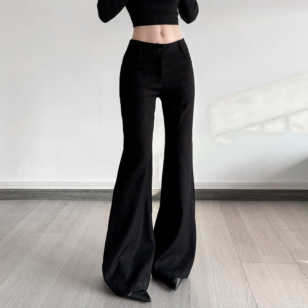 Damen Figurformende High‑Waist Flaredhose mit verdecktem Reißverschluss und Gürtelschlaufen Drune