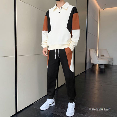 Herren Zweiteiliges Colorblock-Trainingsset mit Polokragen & konischer Jogginghose Drune