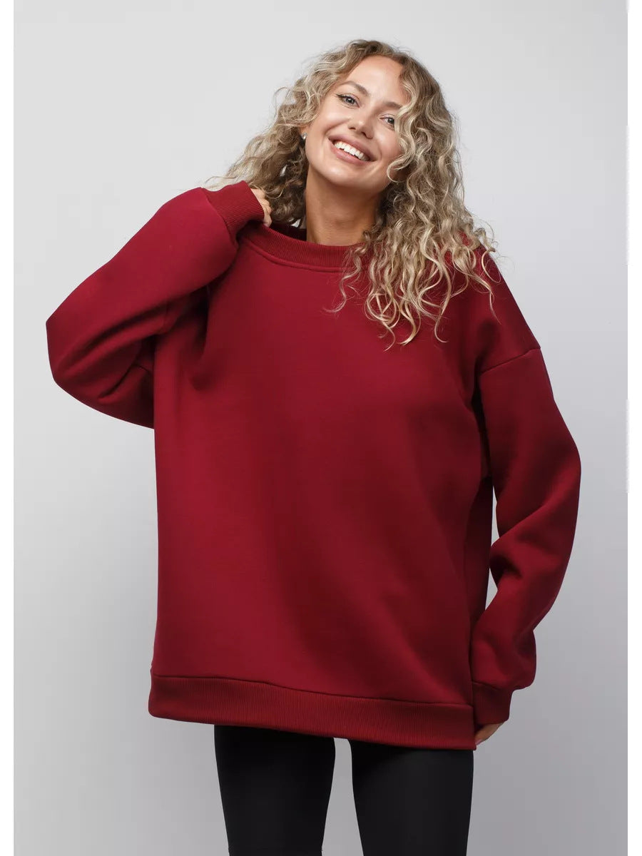 Damen oversized Sweatshirt mit Rundhalsausschnitt, French-Terry Innenfutter und überschnittener Schulter Drune