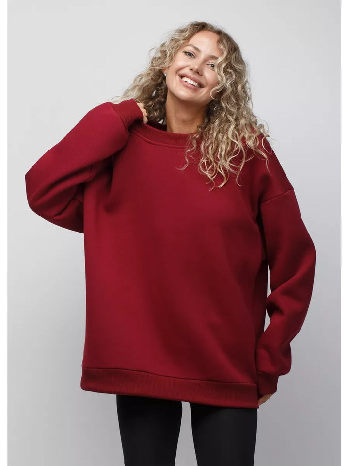Damen oversized Sweatshirt mit Rundhalsausschnitt, French-Terry Innenfutter und überschnittener Schulter Drune