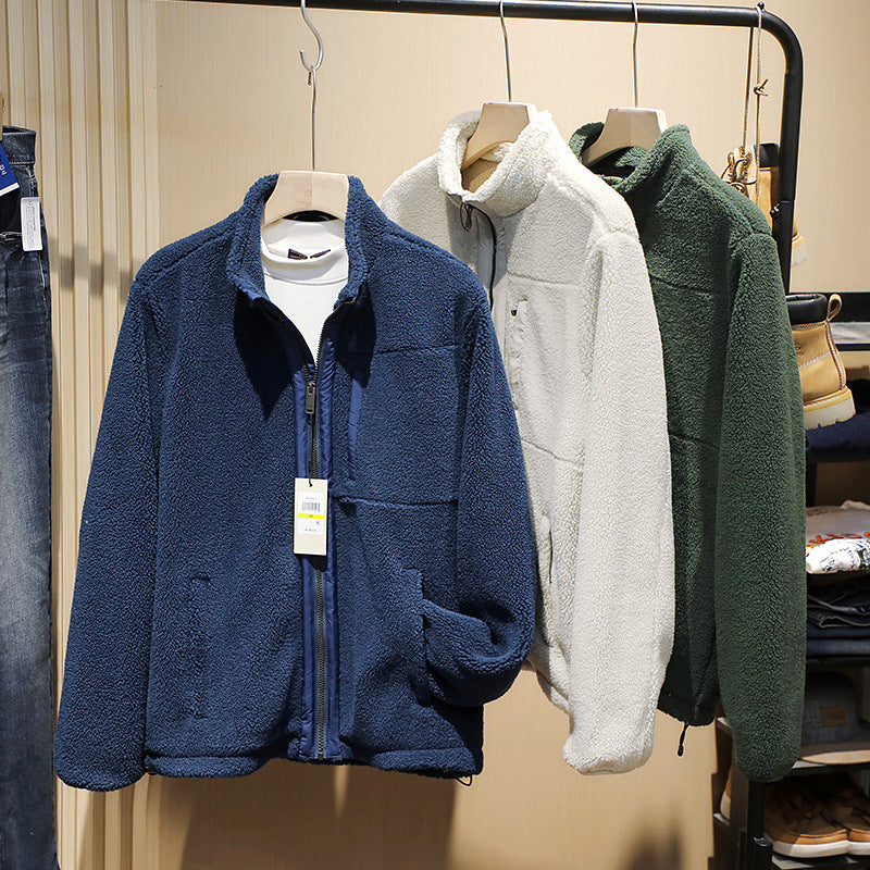Herren Teddy-Fleecejacke mit Stehkragen, durchgehendem Reißverschluss und Brusttasche Drune