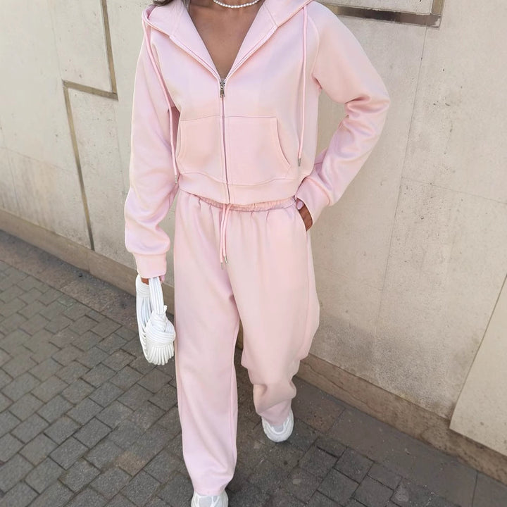 Damen trendiger Lounge-Anzug mit komfortablem Cropped Hoodie und weit geschnittenen Hosen Drune