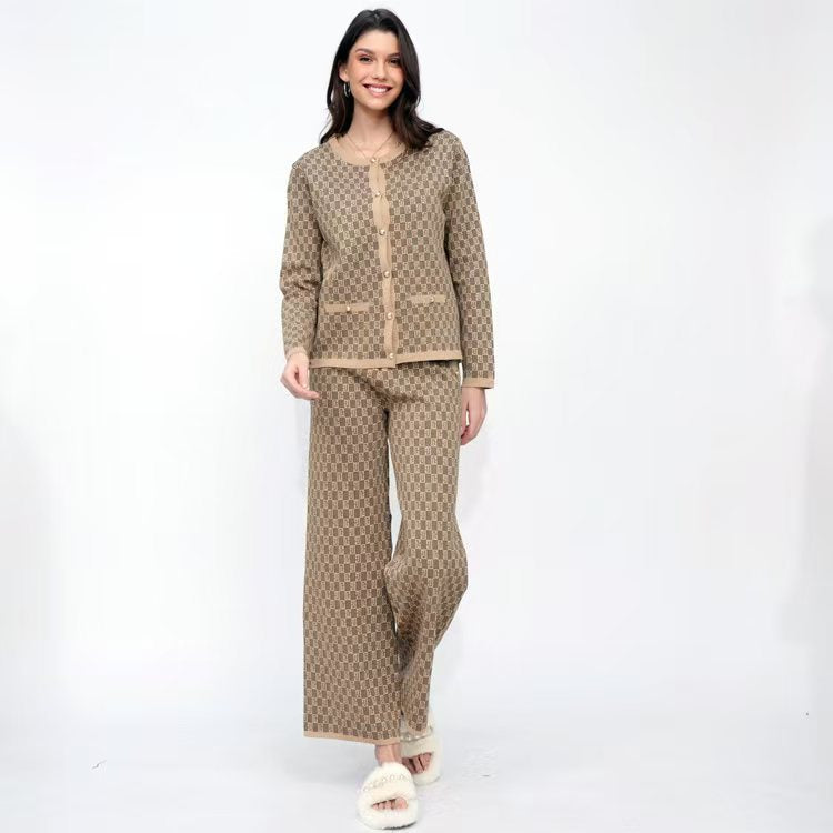 Damen Pyjama-Set mit modernem Karomuster und durchgehender Knopfleiste Drune